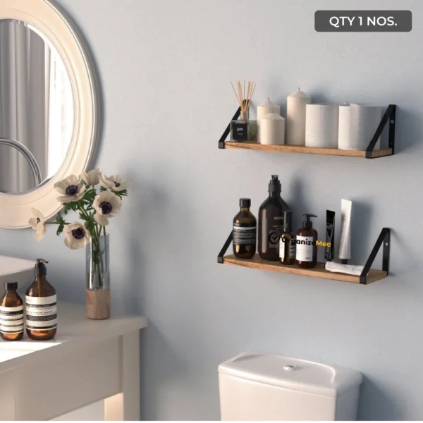 16 Inch Pine Wood Floating Shelf For Wall , With Black Metal Brackets Wall Decor (L 16″ X 5″ Shade Walnut QTY 1) Black Brackets
