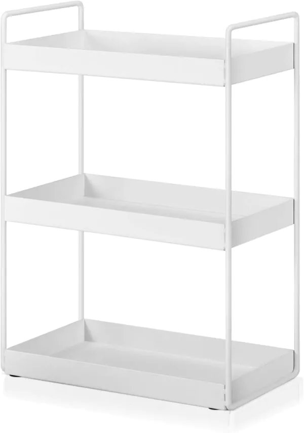 OrganizeMee Metal 3 Tier Multi Purpose Kitchen Steel Rack Organizer Essentials Space Saving Organiser ( White )