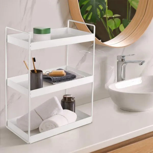 OrganizeMee Metal 3 Tier Multi Purpose Kitchen Steel Rack Organizer Essentials Space Saving Organiser ( White )