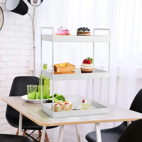 OrganizeMee Metal 3 Tier Multi Purpose Kitchen Steel Rack Organizer Essentials Space Saving Organiser ( White )