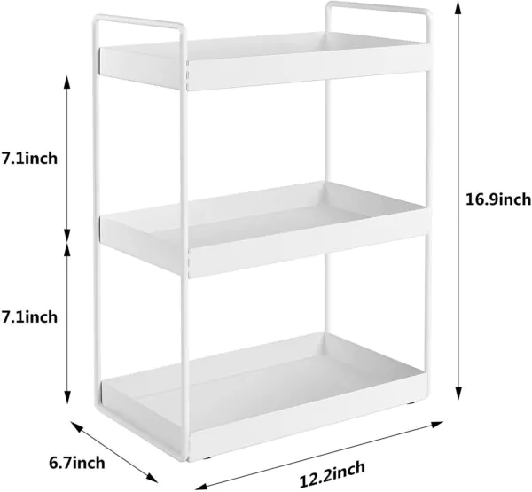OrganizeMee Metal 3 Tier Multi Purpose Kitchen Steel Rack Organizer Essentials Space Saving Organiser ( White )