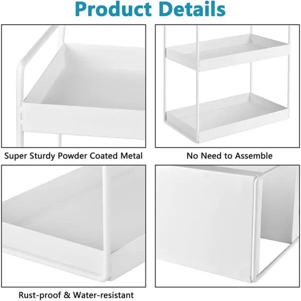 OrganizeMee Metal 3 Tier Multi Purpose Kitchen Steel Rack Organizer Essentials Space Saving Organiser ( White )