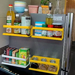 Yellow magnetic kitchen organizer storage spice rack , Utilize side space of fridge,washing machine & microwave oven(Qty: 1)