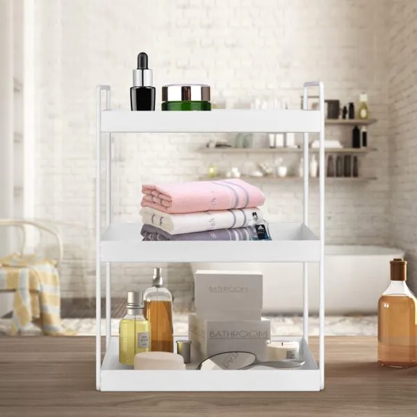 OrganizeMee Metal 3 Tier Multi Purpose Kitchen Steel Rack Organizer Essentials Space Saving Organiser ( White )