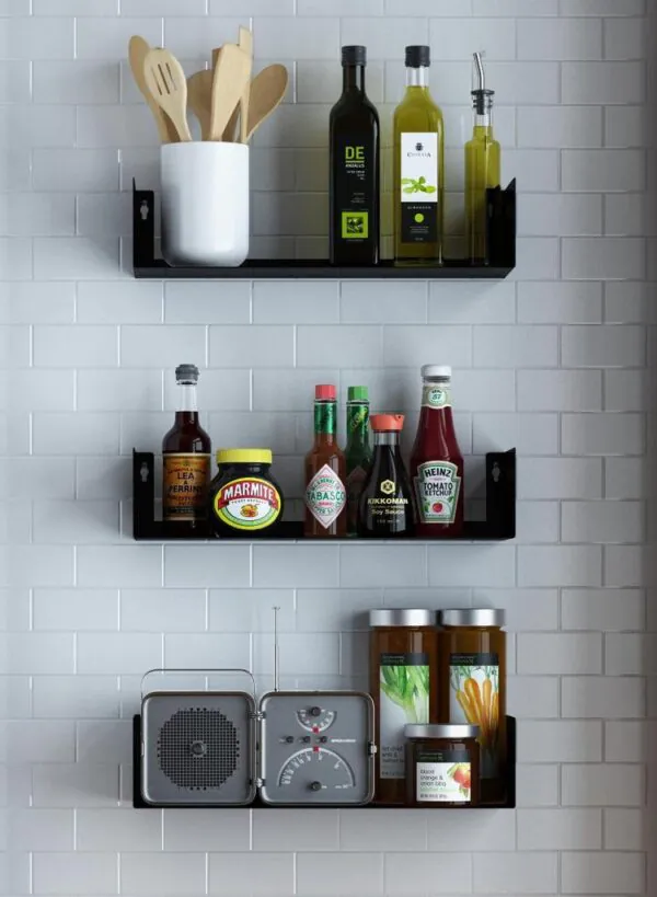 Organizemee Floating Wall Mount Metal U Shape Shelf Book ,masala jars Storage Display Bookcase Black Set of 2 (Black)