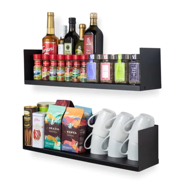 Organizemee Floating Wall Mount Metal U Shape Shelf Book ,masala jars Storage Display Bookcase Black Set of 2 (Black)