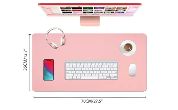 PU Leather Desk Pad Protector,Mouse Pad,Office Desk Mat,Non-Slip Vegan Leather Desk Blotter,Laptop Desk Pad,Waterproof Desk Writing Pad for Office and Home 70CM*35CM (Light Blue/Pink)