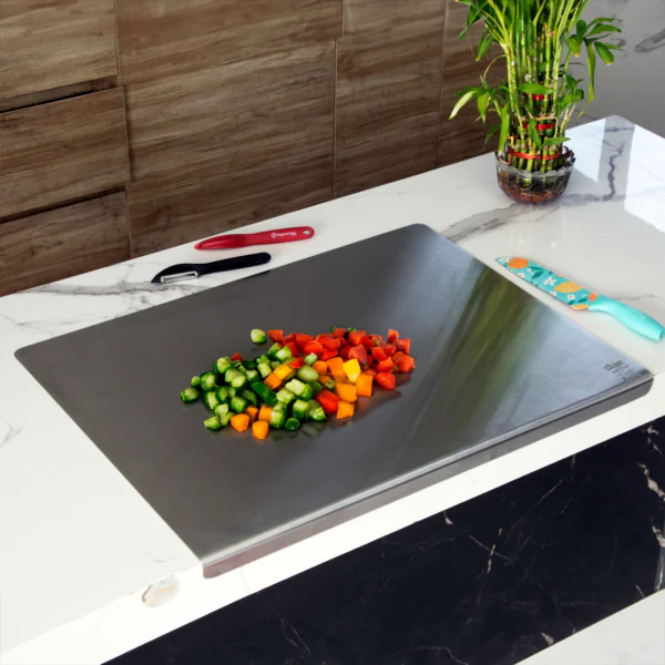 42 cm x 32 CM Medium Stainless Steel Kitchen Counter Top/Platform Chopping Board,Worktop Cutting & Chopping, with Lip Bend and