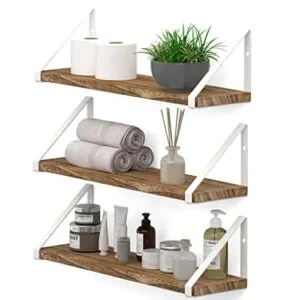 Wooden Wall Shelf | Floating Pine Wood Rack with Polished Finish & White Metal Brackets | Ideal for Living Room, Kitchen, or Bedroom Decor | Size: 24" | Qty: 1 Nos