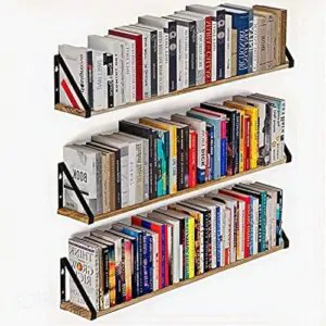 Wooden Wall Shelf | Floating Pine Wood Rack with Polished Finish & Black Metal Brackets | Ideal for Living Room, Kitchen, or Bedroom Decor | Size: 46" | Qty: 1 Nos