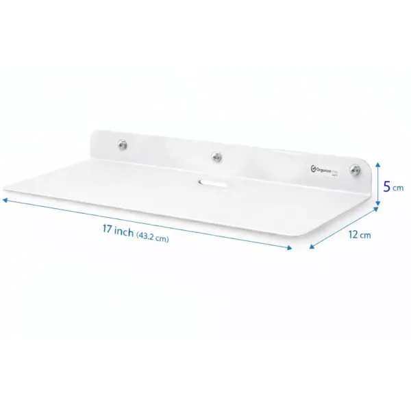 OrganizeMee 17 Inch, White | Metal Floating Wall Shelf | Wall Mounted Display Rack for Living Room, Bedroom & Kitchen