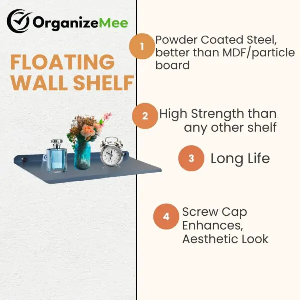 9 Inch WHITE Wall Shelf , Metal Floating Shelf for Wall, Wall Mounted Shelves, Modern Wall Shelf for Bedroom & Living Room (22.86 CM Long x 12.7 CM deep)