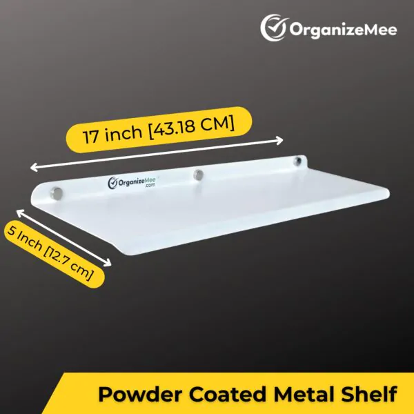 17 Inch WHITE Wall Shelf , Metal Floating Shelf for Wall, Wall Mounted Shelves, Modern Wall Shelf for Bedroom & Living Room Storage, Minimalist Wall Mount Shelf (43.18 CM Long X 17 CM deep)