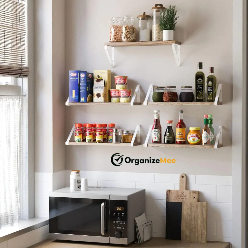 OrganizeMee Wooden Book Shelf Wall D?cor,Floating Shelves For Living Room Kitchen,Bedroom,Decorative items,Pine Wood Planks Metal Mounting Brackets,Polished ,Size(16.5 Inch X 6"White Bracket) Qty:1NOS