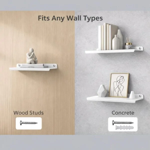 OrganizeMee - 12 inch Z Metal Small Wall Mounted Shelves,Bluetooth Speaker,Wi-Fi Camera Stand Corner Floating Shelf for Living Room & Bedroom,Home Decor Items Plant Pot mounting Racks (White)