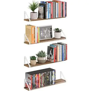 Wooden Wall Shelf | Floating Pine Wood Rack with Polished Finish & White Metal Brackets | Ideal for Living Room, Kitchen, or Bedroom Decor | Size: 36" | Qty: 1 Nos