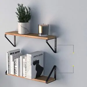 Wooden Wall Shelf | Floating Pine Wood Rack with Polished Finish & Black Metal Brackets | Ideal for Living Room, Kitchen, or Bedroom Decor | Size: 24" | Qty: 1 Nos