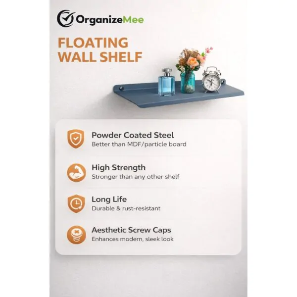 9 Inch Black Wall Shelf , Metal Floating Shelf for Wall, Wall Mounted Shelves, Modern Wall Shelf for Bedroom & Living Room (22.86 CM Long x 12.7 CM deep)