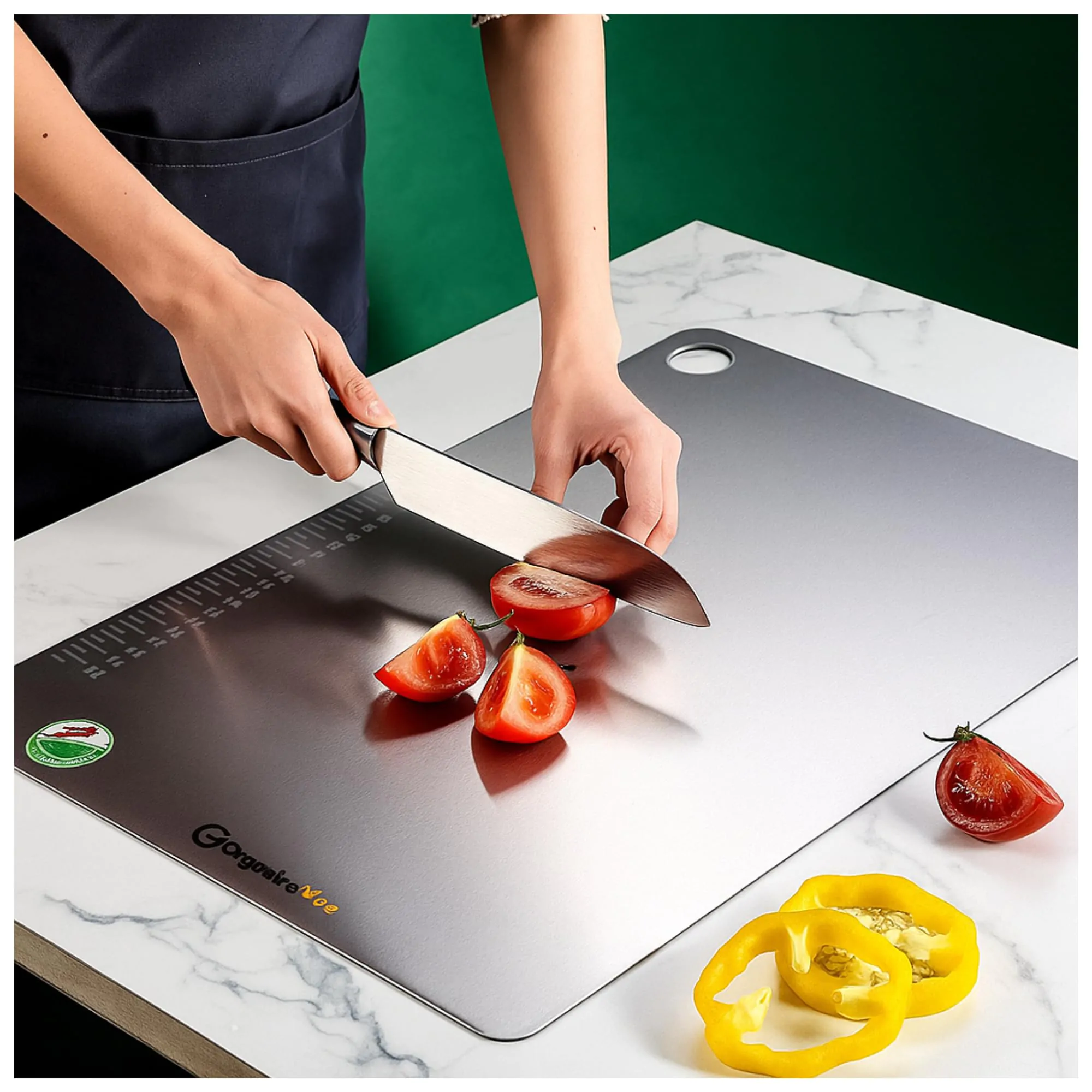 OrganizeMee Extra Large Stainless Steel Chopping Board (45CM X 31CM) with Anti-Skid Silicon Pad, Metal Cutting Kitchen,Heavy Duty Chopping-Board Vegetable,Meats Vegetable Chopper Boards, Safe Durable