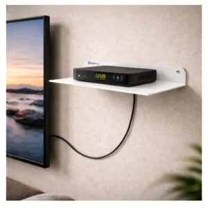 OrganizeMee 12 Inch, White | Metal Floating Wall Shelf | Wall Mounted Display Rack for Living Room, Bedroom & Kitchen