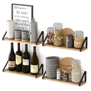 Wooden Wall Shelf | Floating Pine Wood Rack with Polished Finish & Black Metal Brackets | Ideal for Living Room, Kitchen, or Bedroom Decor | Size: 16" | Qty: 1 Nos