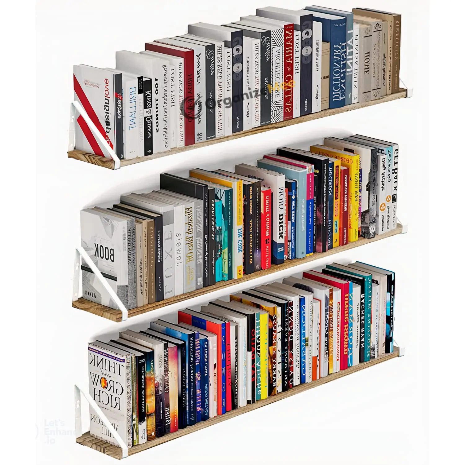 OrganizeMee Wooden Decorative Corner Shelves for Living Room,Floating Shelf for Wall,with Metal Brackets Suitable for Kitchen, Living Room, Bedroom Wall d?cor (46 Inch White Bracket)