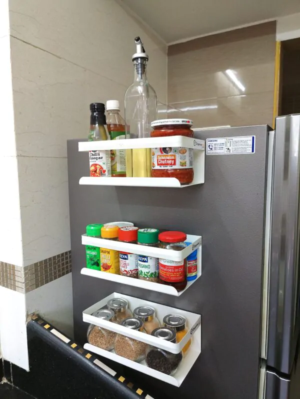 White - Movable Kitchen Organizer Storage Spice Magnetic Rack, 25 cmx 12.5 cm x 9 cm