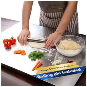 Steel Chopping Board for Kitchen Large | Fruits and Vegetables Cutting Rust-Proof Cutting Board Platform Countertop Pad Cutter | (60 Cm Widex47 Cm Deep +25 Mm Bend) | A Must Kitchen Tools
