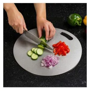 Stainless Steel Chopping Board (Round, 31cm) - Heavy Duty Metal Cutting Board for Kitchen - Hygienic, Dishwasher Safe & Durable (1.5mm Thick)