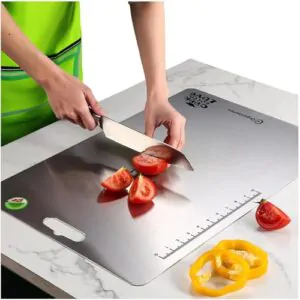 Extra Large Stainless Steel Chopping Board (45CM X 31CM) with Anti-Skid  Pad, Metal Cutting Kitchen,Heavy Duty Chopping-Board Vegetable,Meats Vegetable Chopper Boards, Safe Durable