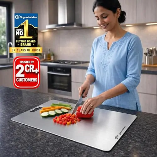 Extra Large Stainless Steel Chopping Board (45CM X 31CM) with Anti-Skid  Pad, Metal Cutting Kitchen,Heavy Duty Chopping-Board Vegetable,Meats Vegetable Chopper Boards, Safe Durable