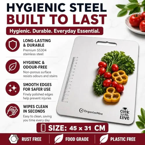 Extra Large Stainless Steel Chopping Board (45CM X 31CM) with Anti-Skid  Pad, Metal Cutting Kitchen,Heavy Duty Chopping-Board Vegetable,Meats Vegetable Chopper Boards, Safe Durable