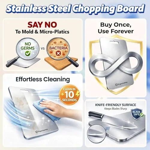 Extra Large Stainless Steel Chopping Board (45CM X 31CM) with Anti-Skid  Pad, Metal Cutting Kitchen,Heavy Duty Chopping-Board Vegetable,Meats Vegetable Chopper Boards, Safe Durable