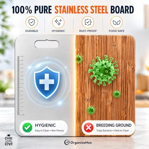 Extra Large Stainless Steel Chopping Board (45CM X 31CM) with Anti-Skid  Pad, Metal Cutting Kitchen,Heavy Duty Chopping-Board Vegetable,Meats Vegetable Chopper Boards, Safe Durable