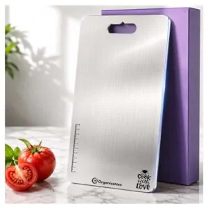 Stainless Steel Chopping Board for Kitchen Heavy-Duty Cutting Board for Vegetables, Fruits Cutter, Meats, vegitable Chopper Boards, Premium Metal Chopping Board (Medium)(31.8CM X 21CM)