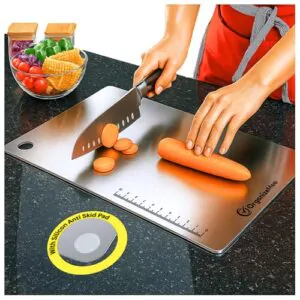 Large Chopping Board Stainless Steel Metal Cutting Kitchen,Heavy Duty Choping-Board Vegetable, Meats vegitable Chopper Boards,Safe Durable with Anti-Skid  Pad (Large)(36CM X 25CM)