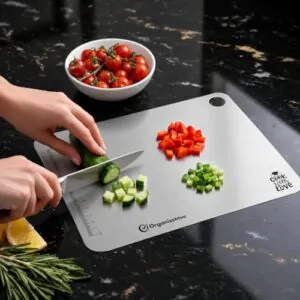 Chopping Board Stainless Steel Metal Cutting Kitchen,Heavy Duty Choping-Board Vegetable, Meats vegitable Chopper Boards,Safe Durable with Anti-Skid Pad (New Medium)(31.8CM X 21CM)